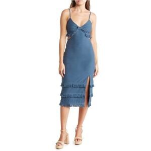 Bonheur D’amour Blue Fringe Cutout Dress Small Boho Festival Side Slit